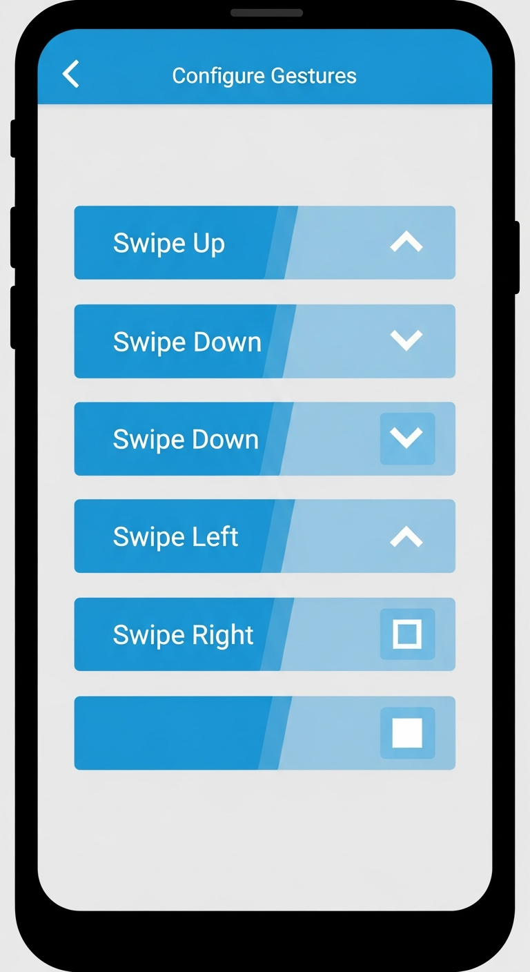 Gesture configuration screen listing assignable actions